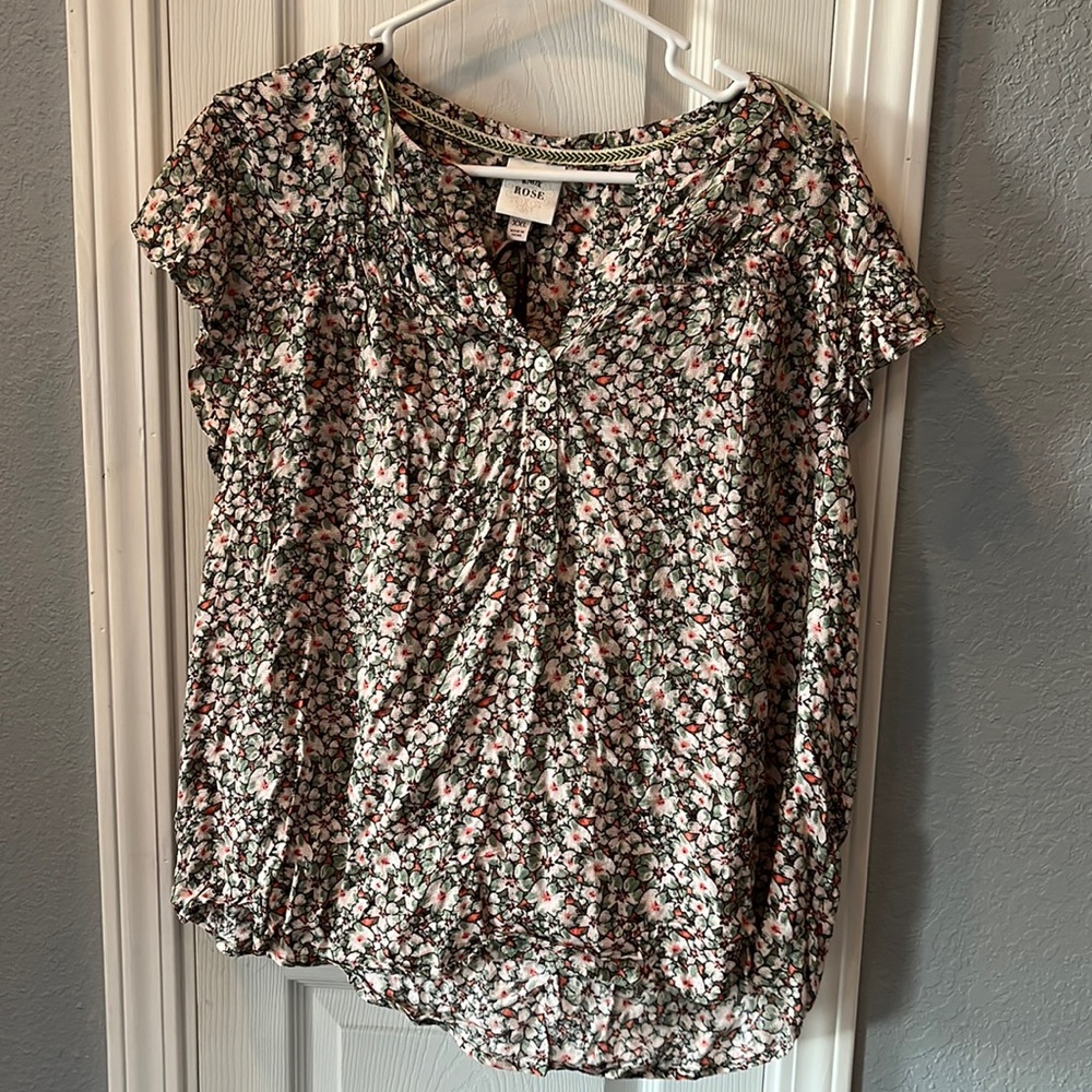 Knox rose, XXL short sleeve shirt, floral, green/black, new with tags
